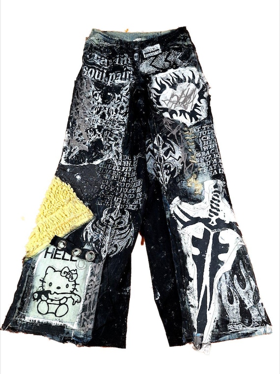 Unique Handmade Baggy Jeans Custom Punk Rock Goth Emo Metal Cyber