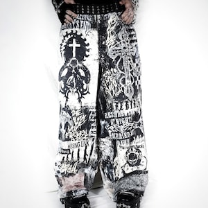Custom handmade patch jeans punk goth edgy rockstar metal scene emo black alt baggy y2k cyber crust star tribal rave fantasy larp clothing