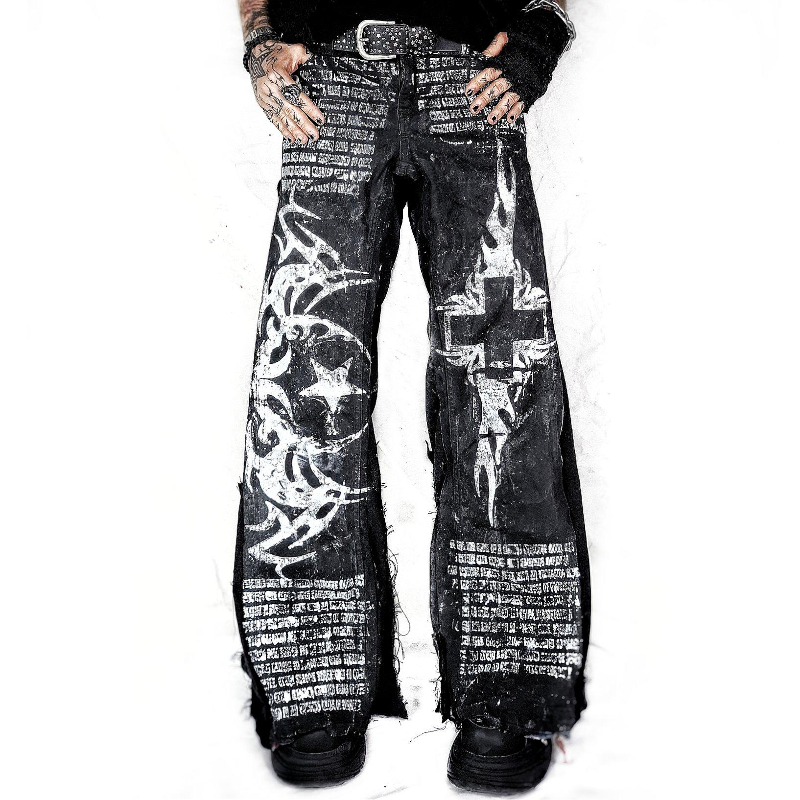 Handmade Custom Flared Baggy Wide Jeans Punk Goth Rock Grunge