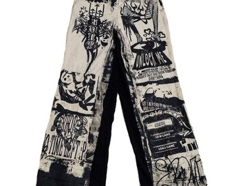 Sinskins Handmade Baggy Alternative Anime Y2K Emo Punk Aesthetic Custom Graphic Goth Grunge Cyber Fantasy Pants Big Wide Leg High Rise Pants