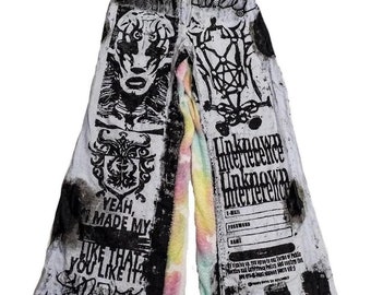 Sinskins Handmade Baggy Alternative Anime Y2K Emo Punk Aesthetic Custom Graphic Goth Grunge Cyber Fantasy Pants Big Wide Leg High Rise Pants