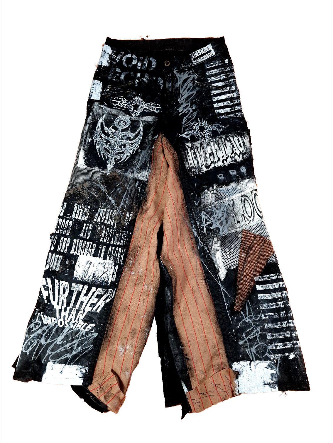 Unique Handmade Baggy Jeans Custom Punk Rock Goth Emo Metal Cyber