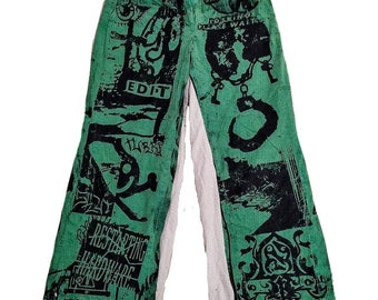 Sinskins Handmade Baggy Alternative Anime Y2K Emo Punk Aesthetic Custom Graphic Goth Grunge Cyber Fantasy Pants Big Wide Leg High Rise Pants