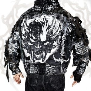 Handmade custom baggy jacket crust red blood punk goth rock grunge metal scene emo black alt patchwork y2k cyber spikes tribal art clothing
