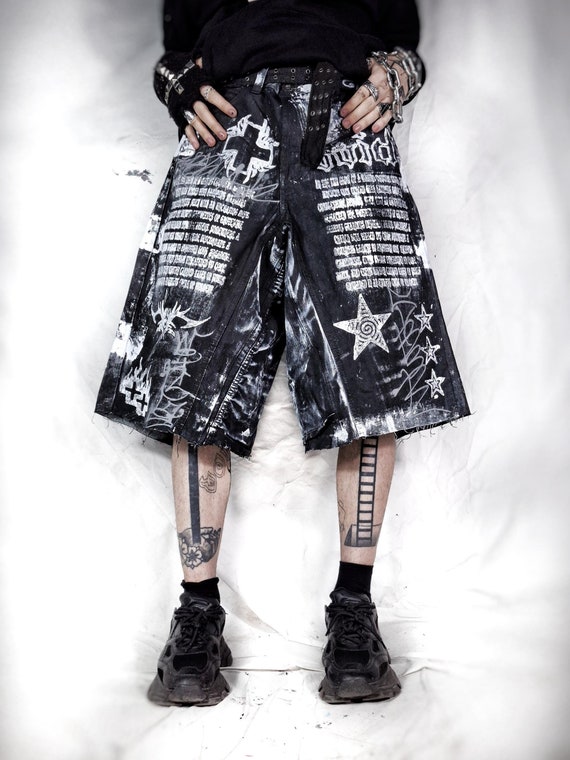 Custom Handmade Baggy Loose Shorts Jorts Punk Goth Rock Rave Custom Handmade Baggy Loose Shorts Jorts Punk Goth Rock Rave