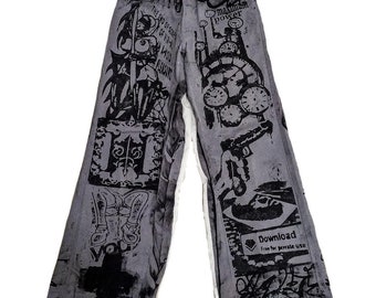 Sinskins Handmade Baggy Alternative Anime Y2K Emo Punk Aesthetic Custom Graphic Goth Grunge Cyber Fantasy Pants Big Wide Leg High Rise Pants