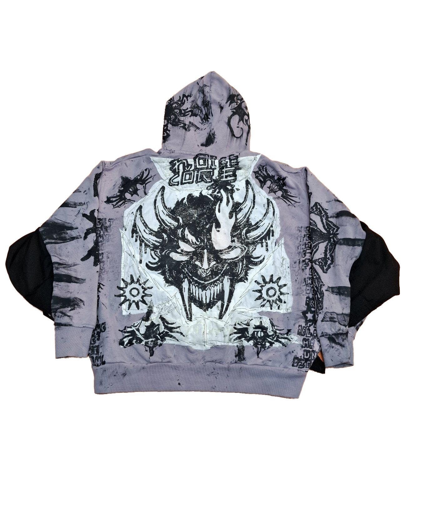 XL-XXL Unique handmade hoodie custom eye punk goth fantasy emo studs rave festival rockstar skull apocalyptic cool cotton original