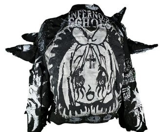 L Unique Handmade Bomber Jacket Custom Eye Punk Goth Fantasy Emo Studs ...