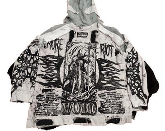 S Unique handmade hoodie custom flames punk goth fantasy emo studs rave festival rockstar skull apocalyptic cool cotton original