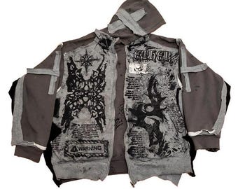 XXXL Unique handmade hoodie custom flames punk goth fantasy emo studs rave festival rockstar skull apocalyptic cool cotton original