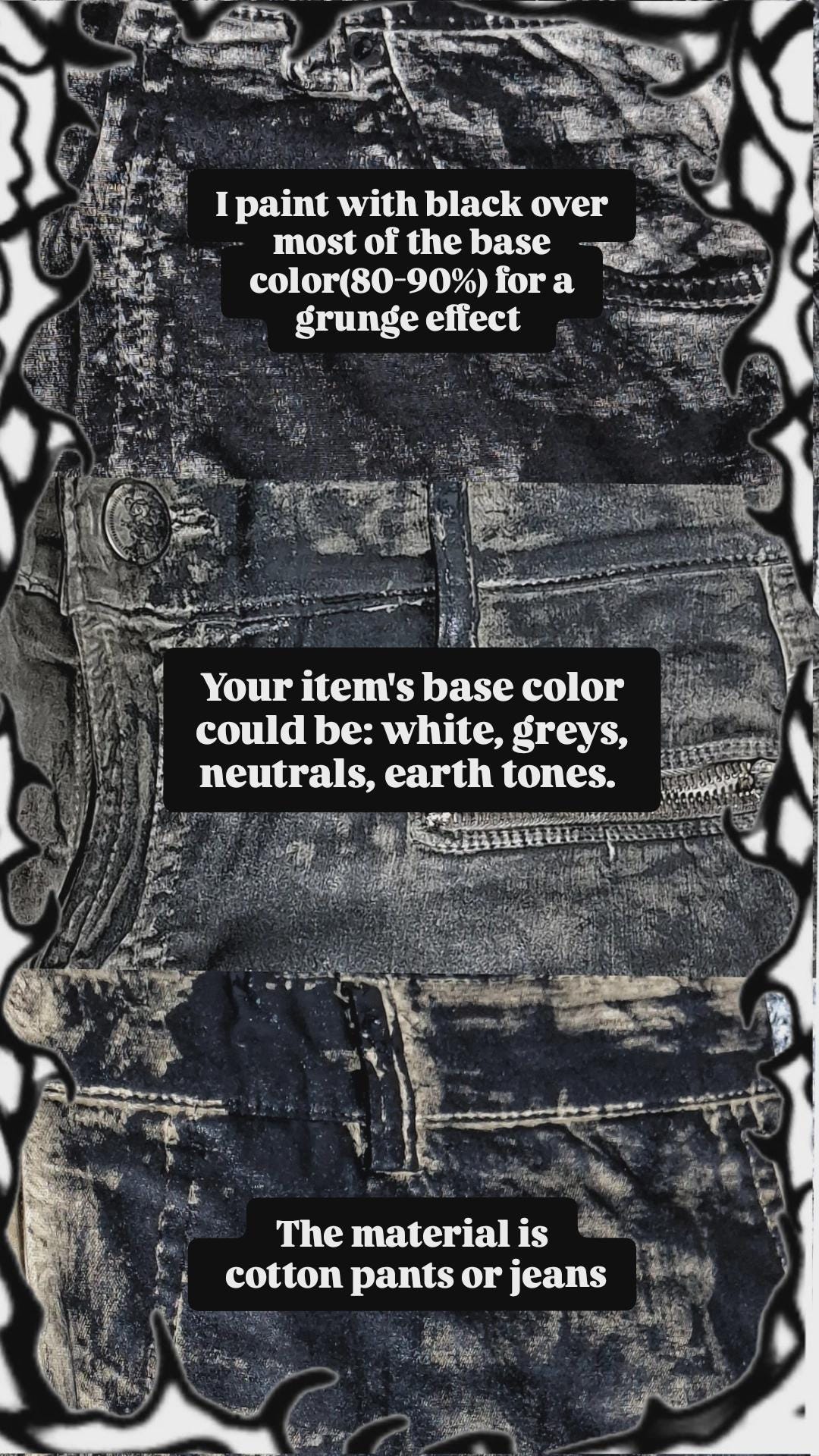 Handmade Custom Baggy Wide Jeans Punk Goth Rock Illustration Metal