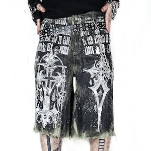 Handmade custom baggy wide pants jeans punk goth rock grunge boho  scene emo black alt patchwork y2k cyber cross star tribal art clothing