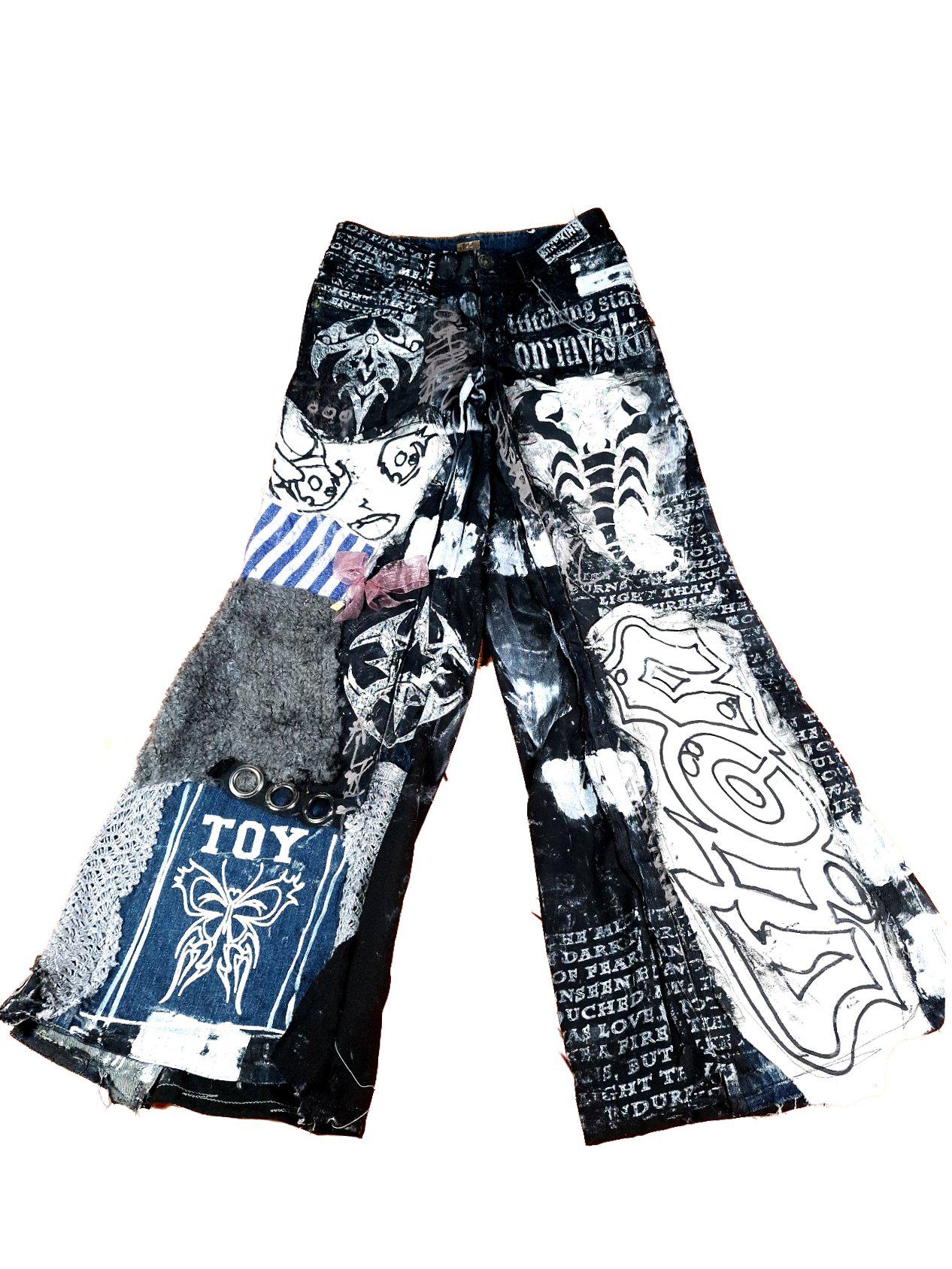 Unique Handmade Baggy Jeans Custom Punk Rock Goth Emo Metal Cyber 