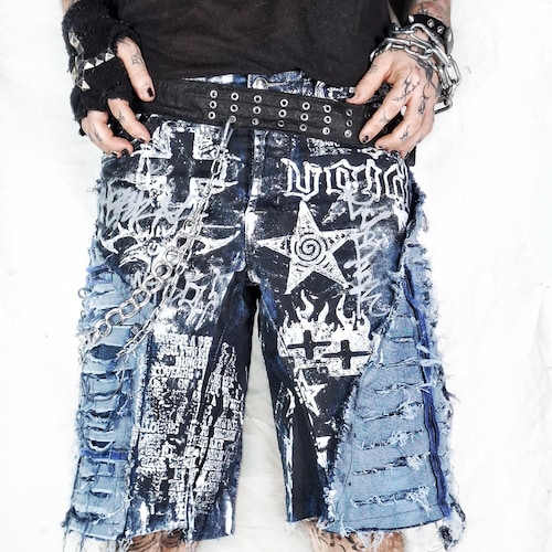 Handmade Custom Patch Baggy Unisex Shorts Jorts Punk Goth Rock