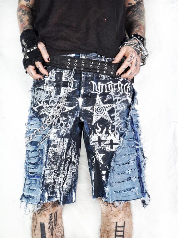 Handmade Custom Patch Baggy Unisex Shorts Jorts Punk Goth Rock