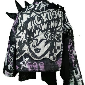 XL Unique handmade emo y2k custom punk goth fantasy fire queer rave festival star y2k skull anime girl cool alt patch spikes pride jacket
