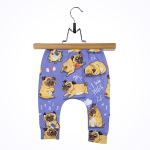 Pugs Print Baby Leggings: Purple Cotton Blend Kids Pants