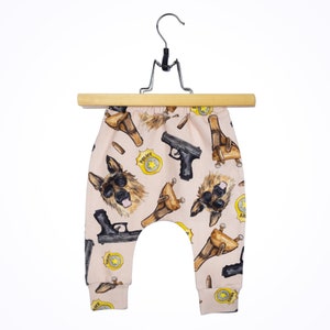 Dog Print Baby Leggings: Beige Jersey Harem Pants
