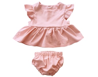Baby Girl Linen Outfit, Pink Summer Set (3-6 Months)