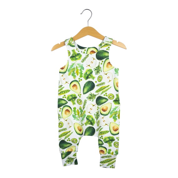 Vegetable Print Baby Romper: Avocado, Broccoli, Onion