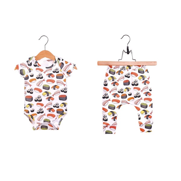 Organic baby boy girl clothes sushi bodysuit romper t-shirts shorts pants headband mittens hat baby shower gift sushi newborn baby clothes