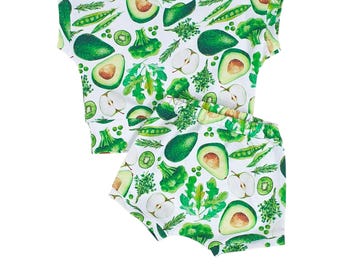 Vegetable Print Baby Outfit: Cotton T-Shirt & Shorts Set