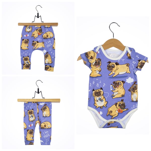 READY TO SHIP! Pugs baby boy girl clothes leggings bodysuit romper t-shirts shorts pants mittens hat baby shower gift newborn print clothes