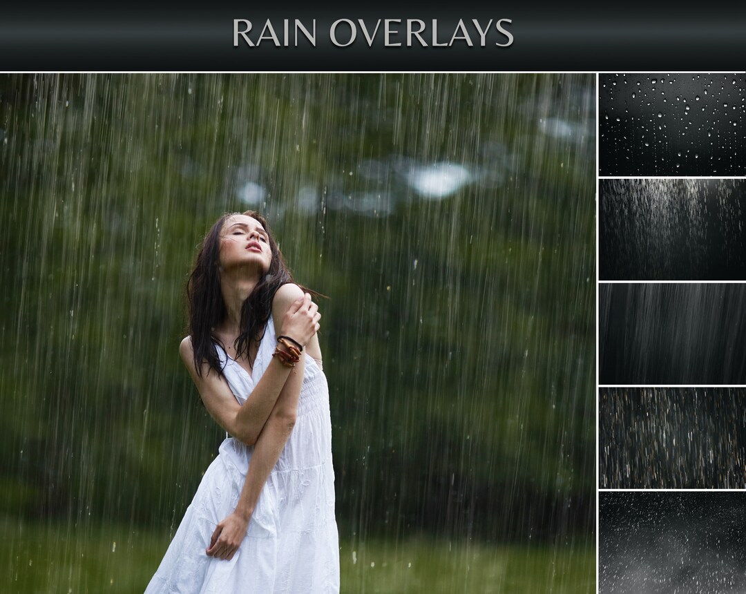 Rain Overlays for Photo Editing, Falling Raindrops Digital Effect for