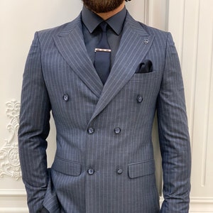Double Breasted Navy Blue Suit Men Suit Double Breasted Suit - Etsy