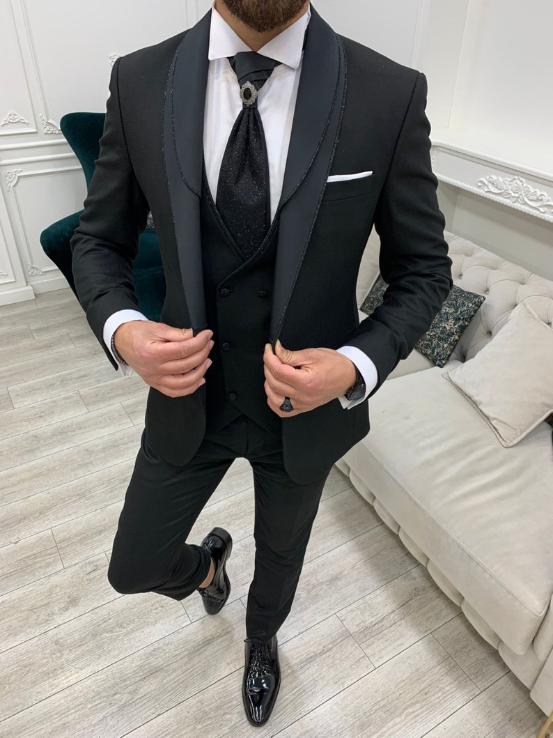 PAREZ® Black Slim Fit Shawl Collar Tuxedo Mens Wear Groom - Etsy