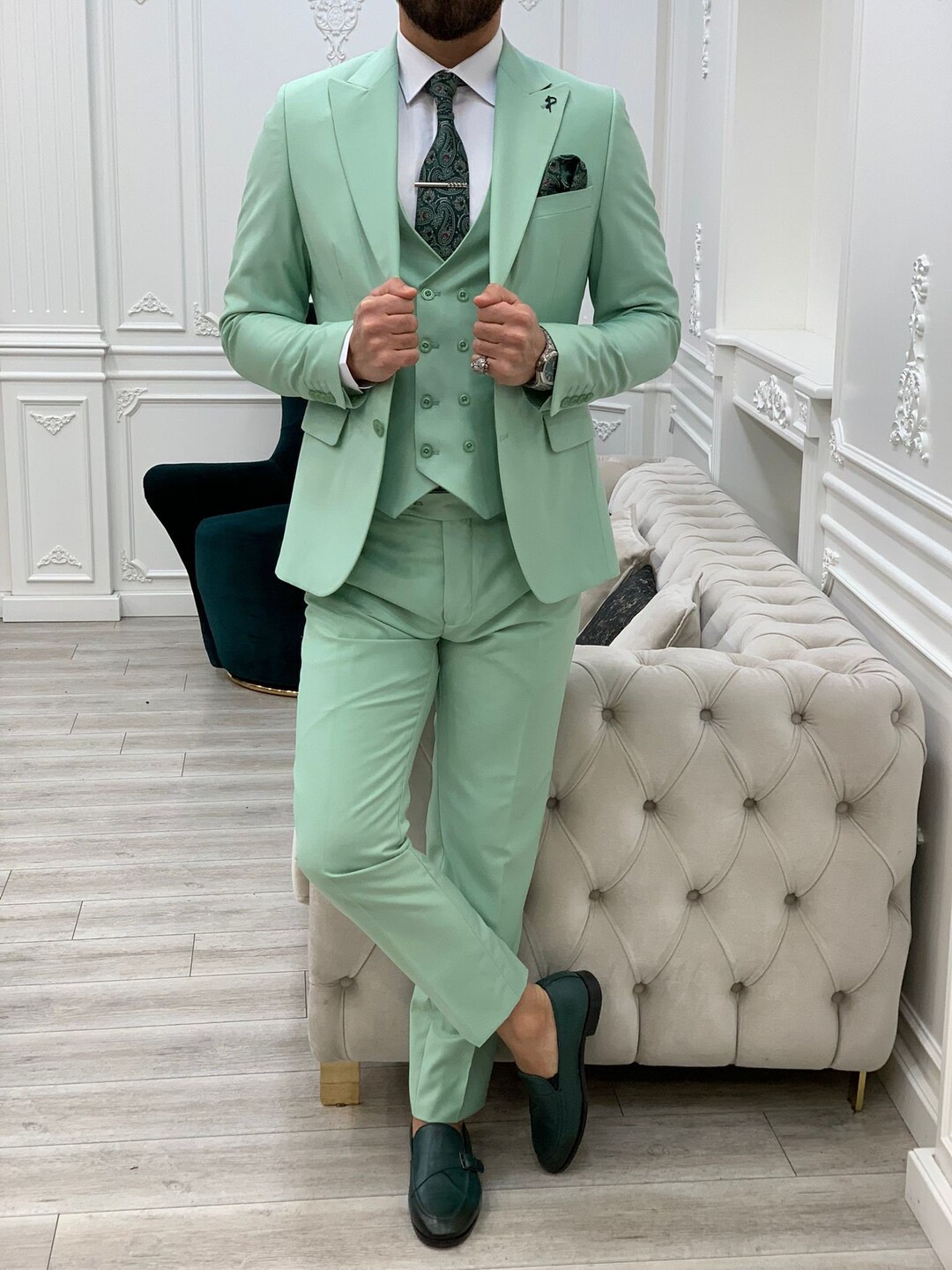 Men's Light Green Men's Suit Green Groom Suit Etsy