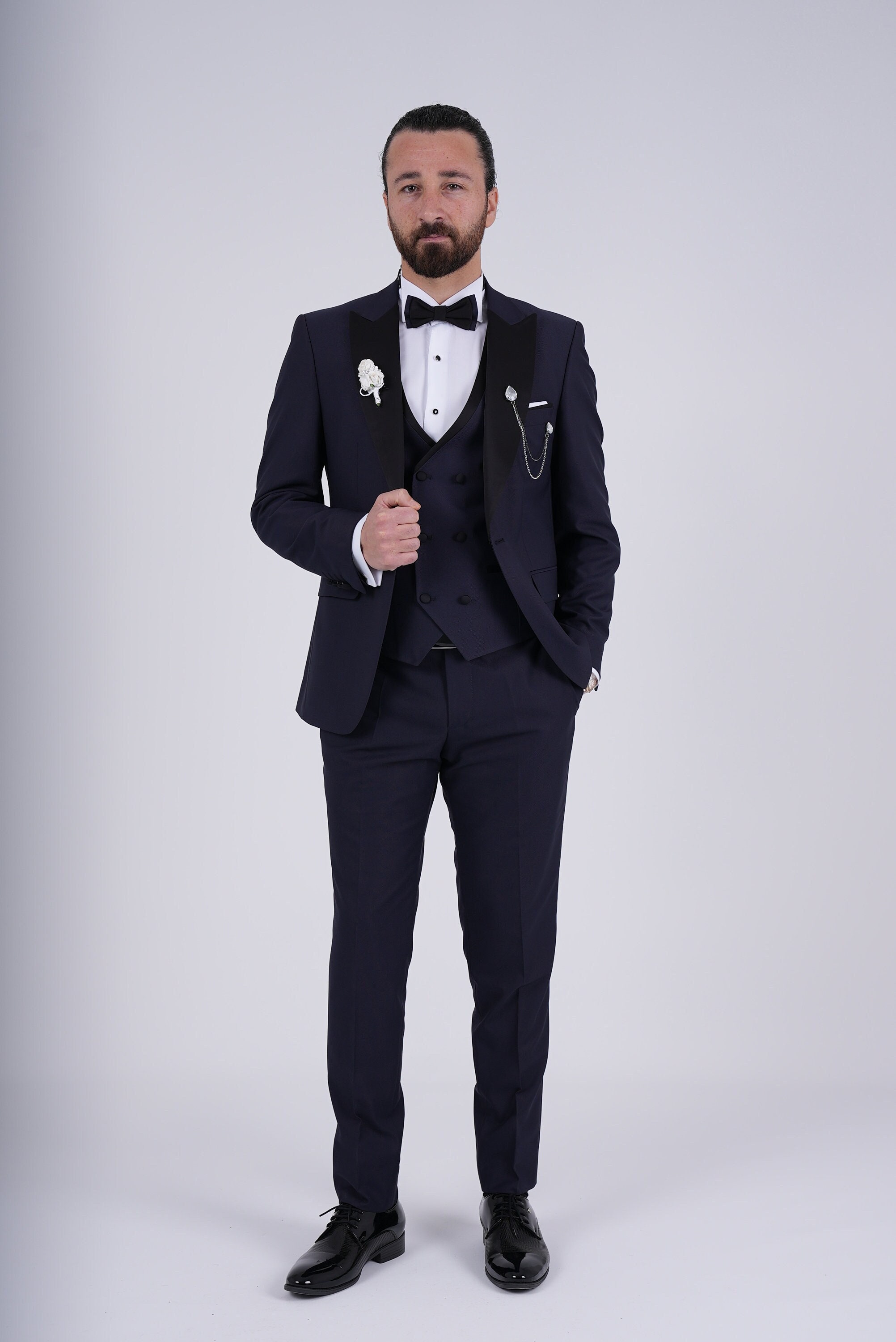 PAREZ Slim Fit Tuxedo Jacket Vest Pants-navy Blue wedding - Etsy