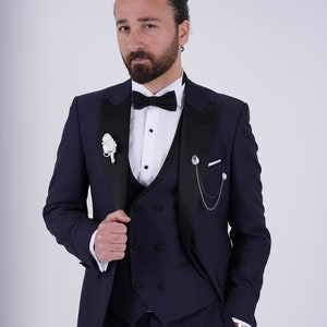 PAREZ Slim Fit Tuxedo Jacket Vest Pants-navy Blue wedding - Etsy