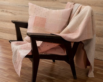 Mosaic Fray Handmade Vintage Kantha Throw - Shallot