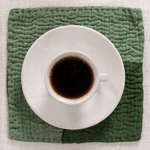 Landscape Handmade Kantha Vintage Coaster Set  - Green