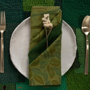 Landschaft Vintage Kantha Servietten 2er Set - Grün