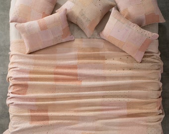 Mosaic Fray Handmade Vintage Kantha Quilt - Shallot