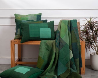 Landscape Fray Handmade Vintage Kantha Throw - Green