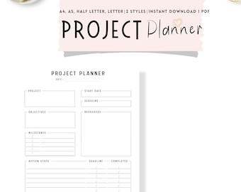 Project Planner Printable, Project Plan Template, PDF, A4, A5, Letter, Half Letter