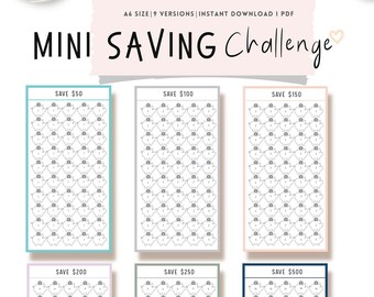 Mini Saving Challenge PRINTABLE: A6 Size, 9 Versions (PDF)
