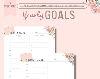 Yearly Personal Goals Planner PRINTABLE, New Year Goals, New Year Resolution, Goals Tracker, Progress Tracker, PDF, A4/A5/Letter/Half Letter