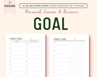 Fillable Goal Planner PRINTABLE, Goal Tracker, Vision Board, Habit Reflections, Yearly Goal Planner, New Year Goal Planner, A4/A5/Letter/HL