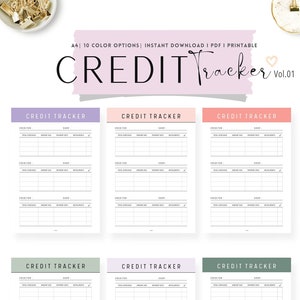 Afdrukbaar creditcardtracker, tracker voor schuldbetalingen, creditcardbetalingsrecord, tracker voor creditcardbetalingen, tracker voor schuldbetalingen, A4, 10 kleuren