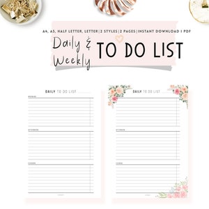 Lista de tareas rellenable para imprimir, tareas diarias, planificador semanal, lista de tareas para el hogar, lista de organización, A4, A5, carta, media carta, 2 estilos
