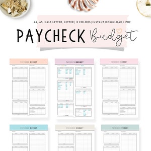 Paycheck Budget, Budget by Paycheck, Paycheck Template, Weekly Budget, Paycheck Planner, Paycheck Tracker, Bi Weekly Budget, 8 Colors, PDF
