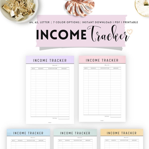Income Tracker Printable, Monthly Income Tracker, Income and Expense tracker printable, A4, A5, US Letter