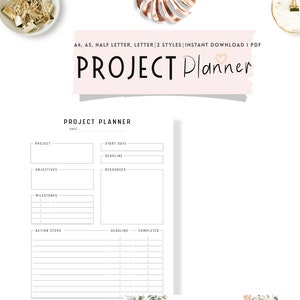 Planejador de Projetos Preenchável para Imprimir, Modelo de Plano de Projeto, Rastreador de Progresso, Rastreador de Projeto, Plano de Projeto, PDF, A4, A5, Carta, Meia Carta