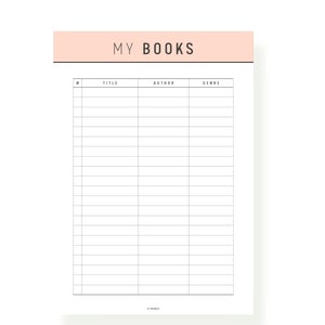FILLABLE Reading Tracker Template, My Books List Printable, TBR List, 5 Colors, PDF