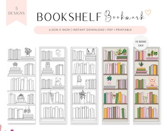 PRINTABLE Bookshelf Bookmark: Reading Tracker, 5 Designs (PDF)