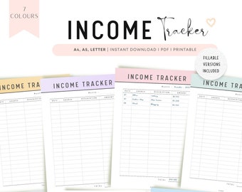Fillable Income Tracker Printable, Monthly Income Tracker, Income and Expense tracker printable, A4, A5, US Letter, Fillable PDF, 7 colors